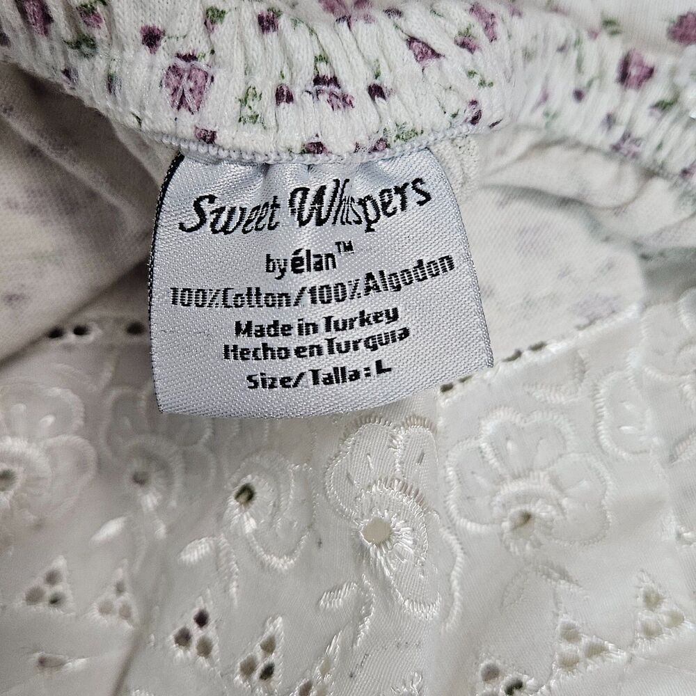 Sweet Whispers by Elan White Lace Purple Floral Cotton Night Gown Sleep Dress L - Picture 5 of 5